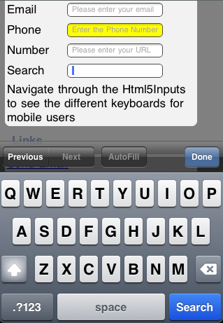 iPhone Search Keyboard